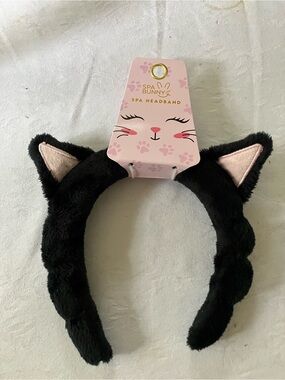 Black Plush Cat Ear Headband with Pink Ear Accents